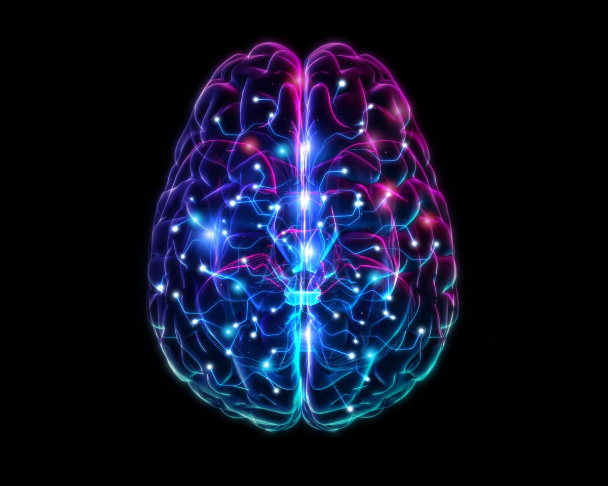 Brain neurons synapse in human head isolated on black background, 3D rendering.